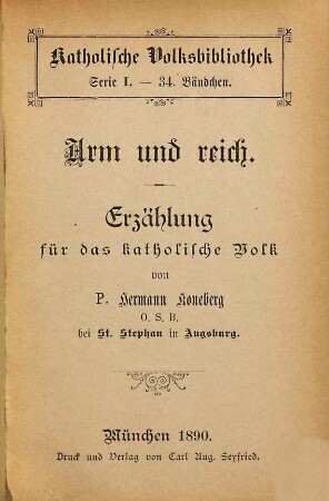 Arm und reich : Erzählung für das katholische Volk