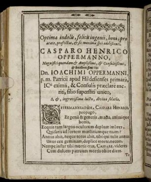 Optimæ indolis, felicis ingenii [...] Casparo Henrico Oppermanno [...] Dn. Joachimi Oppermanni [...]