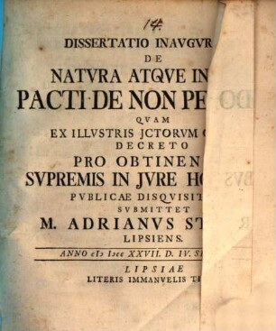 Dissertatio Inavgvralis De Natvra Atqve Indole Pacti De Non Petendo