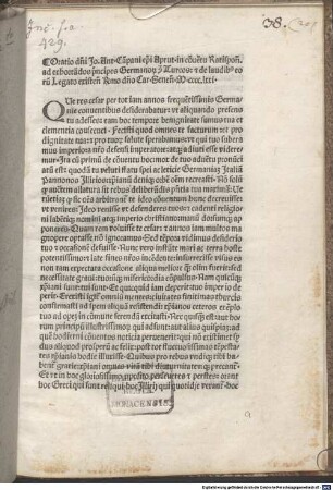 Oratio in conventu Ratisponensi ad exhortandos principes Germanorum contra Turcos et de laudibus eorum. 1471