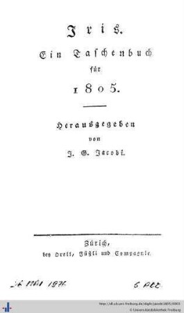 1805: Iris: ein Taschenbuch für