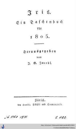 1805: Iris: ein Taschenbuch für