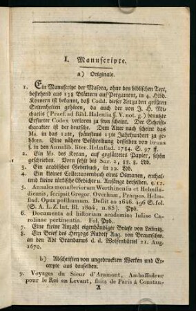 1-19, I. Manuscripte. - III. Römische Classiker.