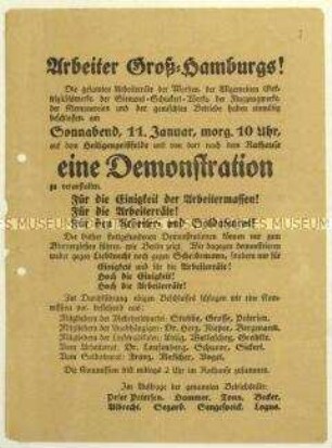Aufruf der Hamburger Arbeiterräte zu einer Demonstration am 11. Januar 1919