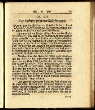 Tit. XXI. Von Unkosten peinlicher Rechtfertigung. - Beschluß.