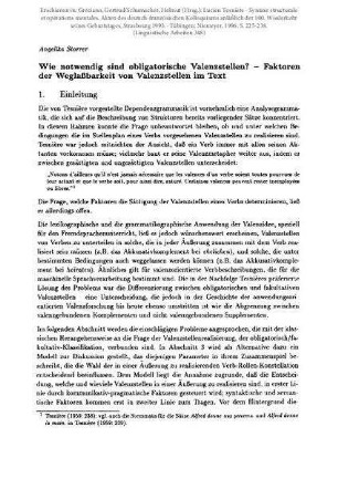 Wie notwendig sind obligatorische Valenzstellen? - Faktoren der Weglaßbarkeit von Valenzstellen im Text