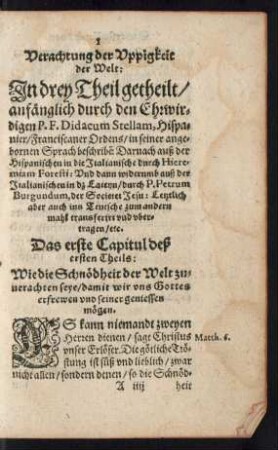 Das erste Buch/ von Verachtung der Welt.
