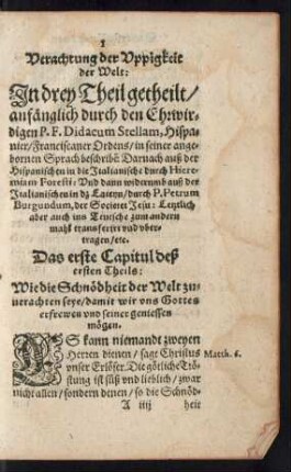 Das erste Buch/ von Verachtung der Welt.