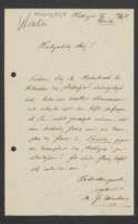 Brief von Georg Winter an Unbekannt