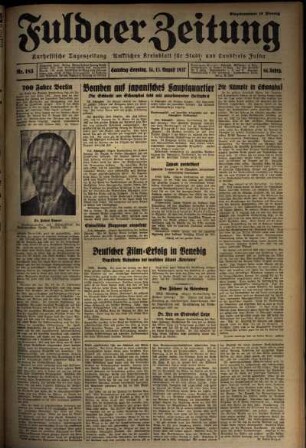 Erste Ausgabe vom Samstag, den 14. August 1937.