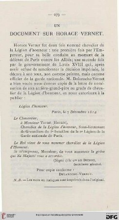 Un document sur Horace Vernet