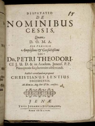 Disputatio De Nominibus Cessis