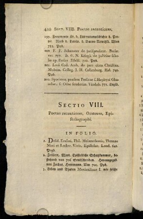 428-451, Sectio VIII. Poetae recentiores, Oratores, Epistolographi.