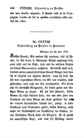 No. CXXXIII. Lichtenberg an Forster in Hanover