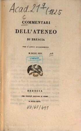 Commentari dell'Ateneo di Brescia. 1825