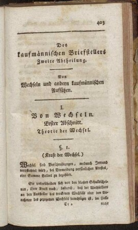 Des kaufmännischen Briefstellers Zweite Abteilung. Von Wechseln und andern kaufmännischen Aufsätzen