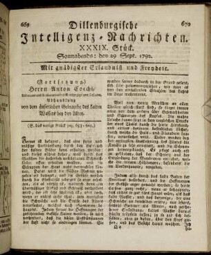 XXXIX. Stück. Sonnabends: den 29. Sept. 1792.