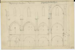 Alte Pfarrkirche, Regensburg: Längsschnitt (aus: Skizzen- und Fotoalbum 2)