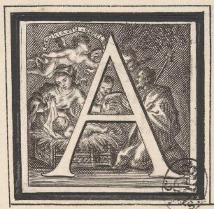 Initiale A (Die Geburt Jesu), aus: Sei omelie di Nostro Signore papa Clemente undecimo esposte in versi da Alessandro Guidi, Rom 1712