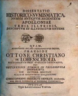 Dissertatio historico-numismatica numum antiquum argenteum Apolloniae ... sistens