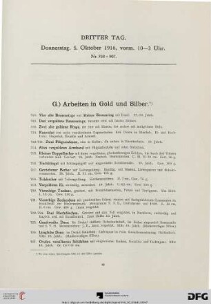 G) Arbeiten in Gold und Silber (Nr. 708-878)