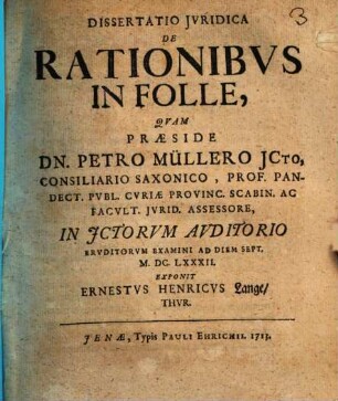 Diss. iur. de rationibus in folle