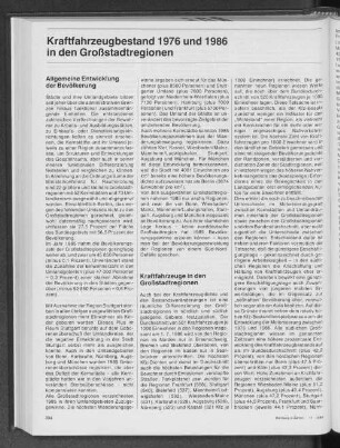 Kraftfahrzeugbestand 1976 und 1986 in den Großstadtregionen