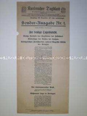Extrablatt des Karlsruher Tagblatts zum Kriegsgeschehen vom 26.12.1914