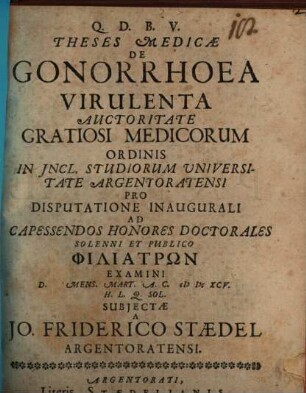 Theses Medicae De Gonorrhoea Virulenta