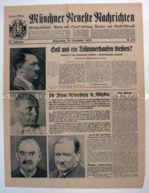 Tageszeitung"Münchner Neueste Nachrichten" zur Unterzeichnung des Münchner Abkommens