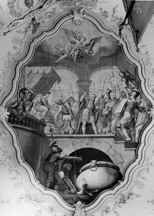Bekennermut des heiligen Vitus : Bekennermut des heiligen Vitus. Fresko (1738; J. Heel). Mauerstetten (Kreis Ostallgäu), Wallfahrtskirche Sankt Vitus