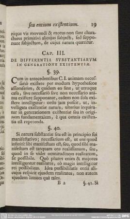 Cap. III. De Differentia Substantiarum In Generatione Existentiae