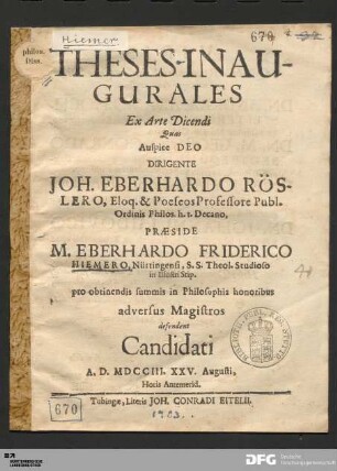 Theses Inaugurales Ex Arte Dicendi