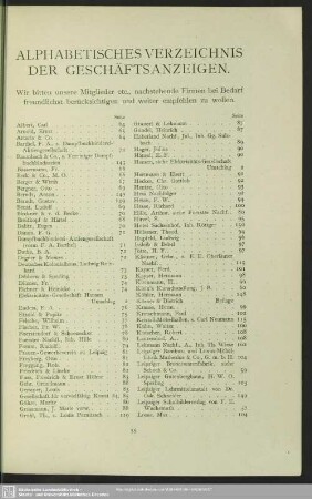 Alphabetisches Verzeichnis Der Geschäftsanzeigen