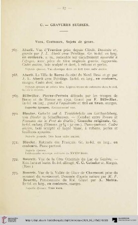 C. - Gravures suisses: Vues, Costumes, Sujets de genre (Nr. 767-839)