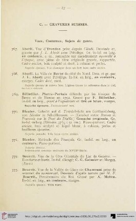 C. - Gravures suisses: Vues, Costumes, Sujets de genre (Nr. 767-839)