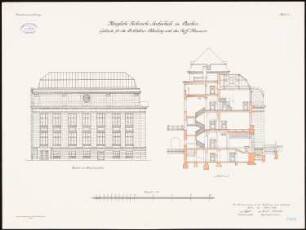 Architekturgebäude, Reiff-Museum der Technischen Hochschule, Aachen: Aufriss, Schnitt 1:100
