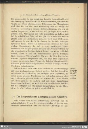 14. Die hauptsächlichen photographischen Objektive