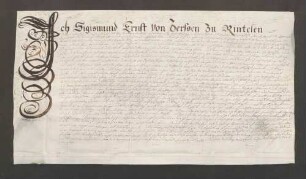 Instrumentum cautionis des Sigismund Ernst von Zersen zu Rintelen.
