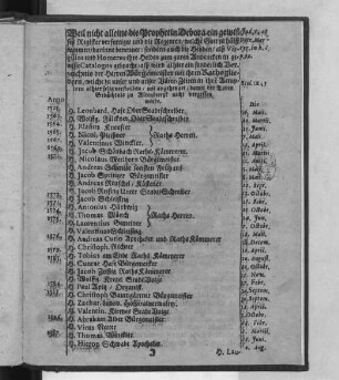 ... Verzeichnis der Herren Bürgemeister mit ihren Rathsgliedern/ ... allhier verstorben/ mit angehenget ...