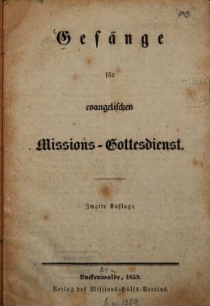 Gesänge für evangelischen Missions-Gottesdienst