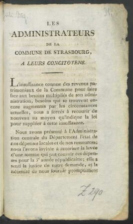 Les Administrateurs De La Commune De Strasbourg, A Leurs Concitoyens