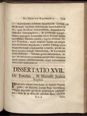 Dissertatio XVII. De Ezechia, & Manasse Judaeae Regibus.
