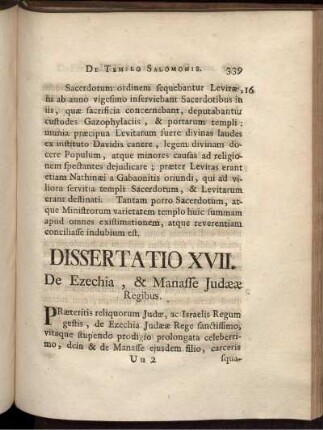 Dissertatio XVII. De Ezechia, & Manasse Judaeae Regibus.