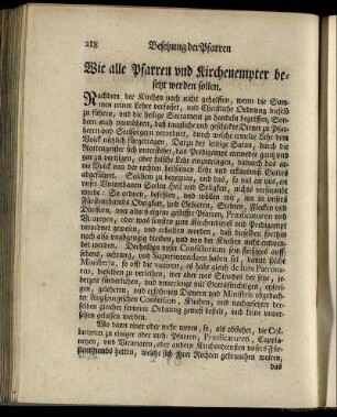 Wie alle Pfarren und Kirchenempter besetzt werden sollen.