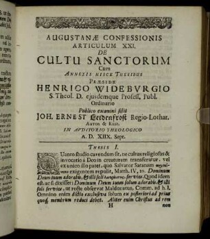 Augustanæ Confessionis Articulum XXI. De Cultu Sanctorum [...]