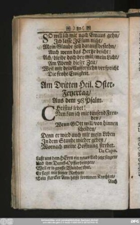 Am Dritten Heil. Oster-Feyertag, Aus dem 98 Psalm.