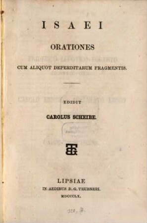 Isaei Orationes : cum aliquot deperditarum fragmentis
