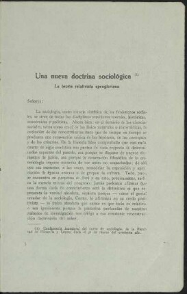 Una nueva doctrina sociológica - La teoría relativista spengleriana