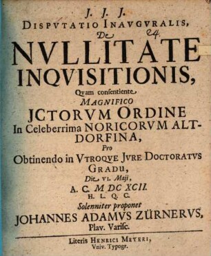 Disputatio Inauguralis, De Nullitate Inquisitionis